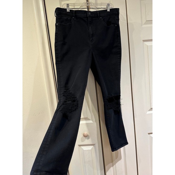 EXPRESS Black Super High Rise Slim Straight Ripped Knee Distressed Jeans 14 - Picture 5 of 12